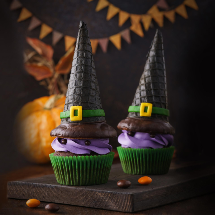 Cupcakes chapeaux de sorcières d’Halloween au chocolat